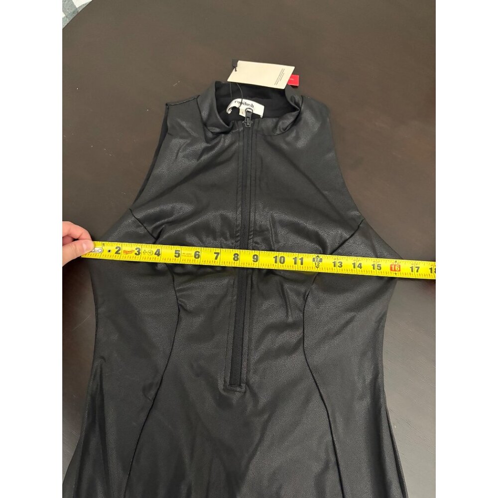 NEW Popilush Shapewear Sculpting Faux Leather Zip-Front Midi Dress Black Large - Picture 10 of 11